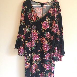 New Ashley Stewart Floral Dress Bell Sleeve